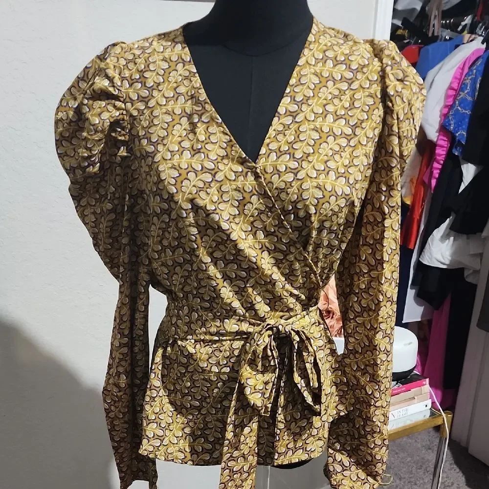 Alice Blue Floral Wrap Blouse - Mustard